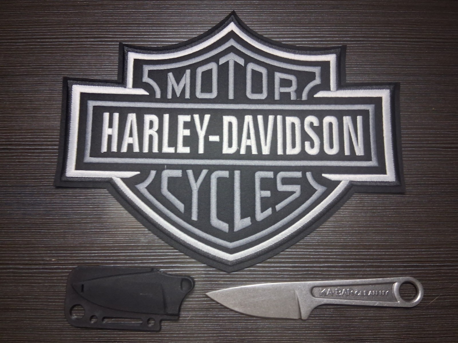 Harley Davidson 9" By 12" Center Patch With KA-BAR Wrench Knife And Sheath