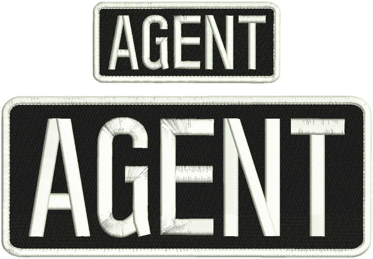 AGENT EMBROIDEY PATCH 4X10 AND 2X5 HOOK ON BACK BLACK/WHITE