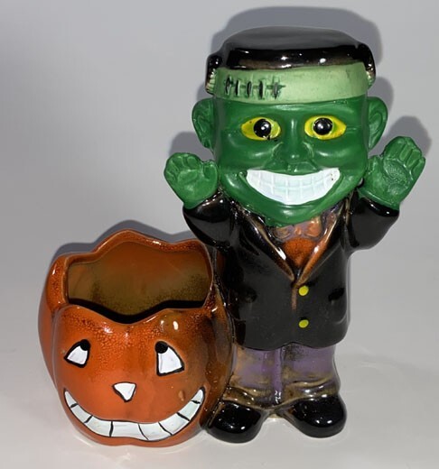 Halloween Decor Ceramic Candle holder Frankenstein with Pumpkin