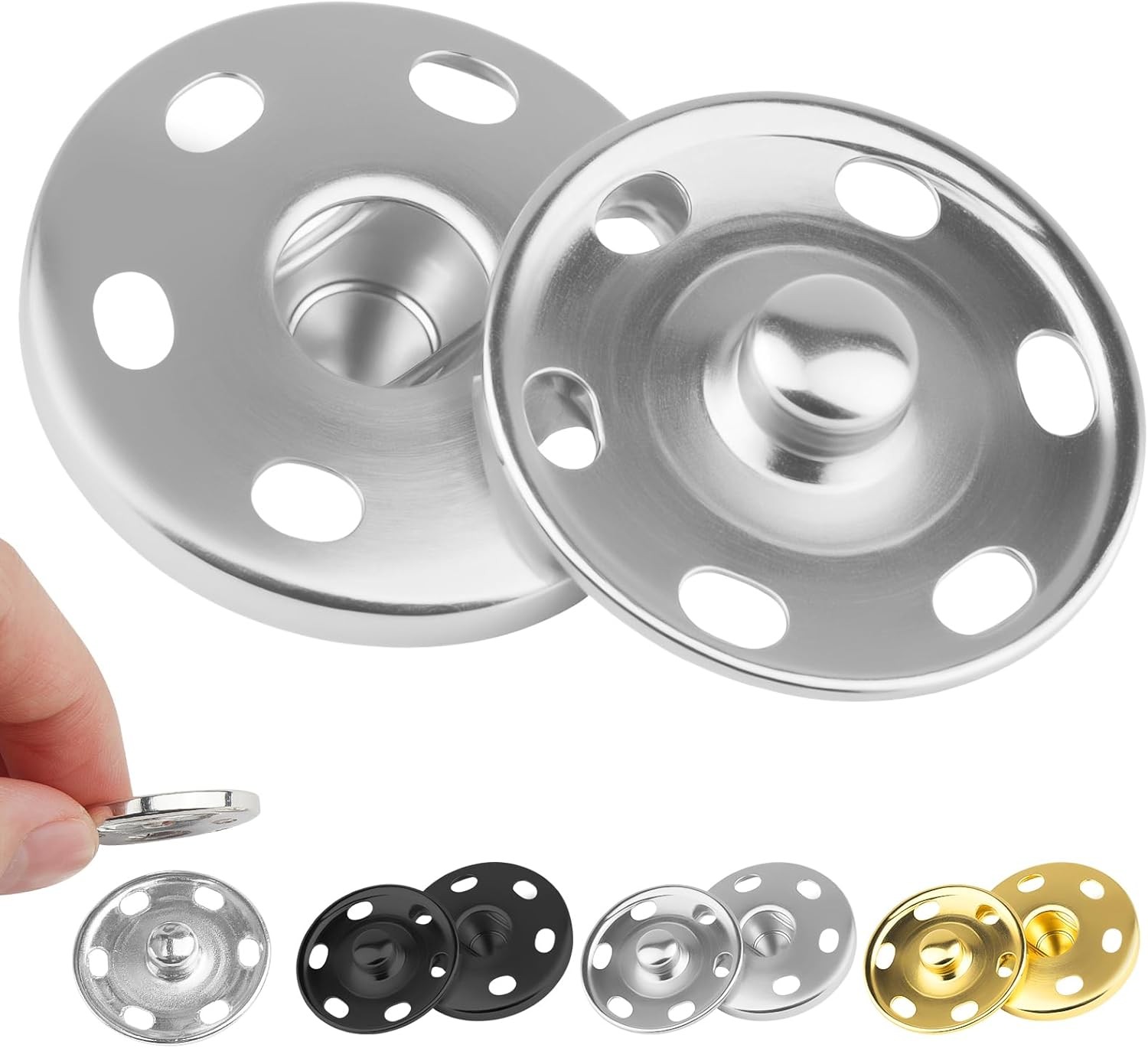 1Inch/25mm Large Sew on Snap Buttons 24Set Sew-on Snaps Gold, Silver, Black