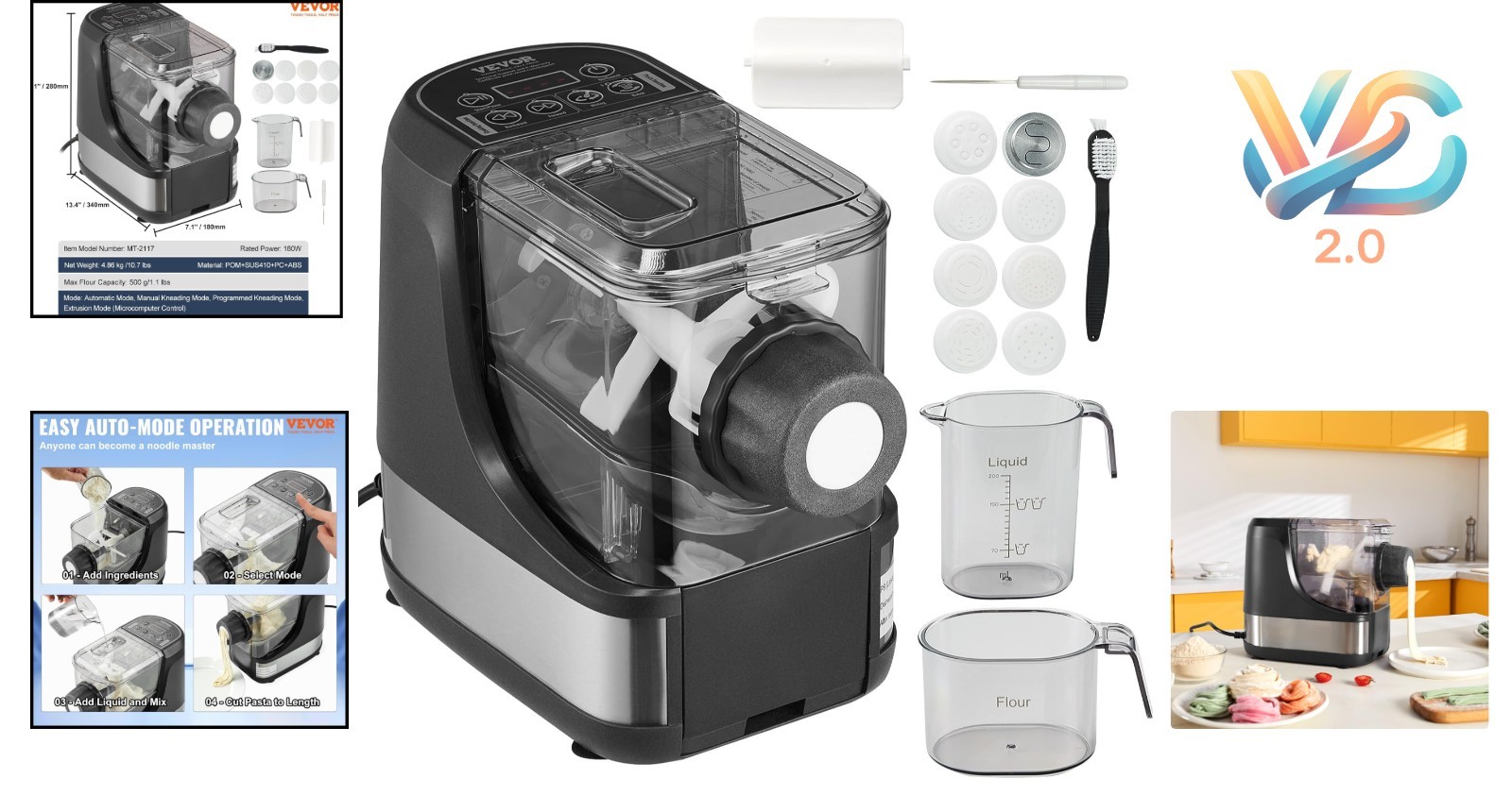 Electric Pasta Maker 150W Automatic Noodle Machine 8 Shapes 4 Modes