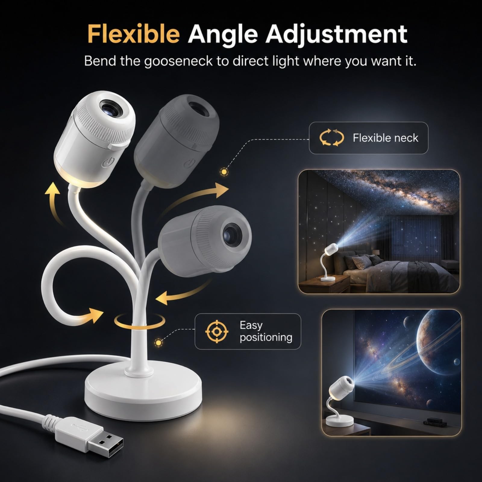 Plug and Play HD Star Projector Night Light, USB Galaxy Ocean Ceiling Projector
