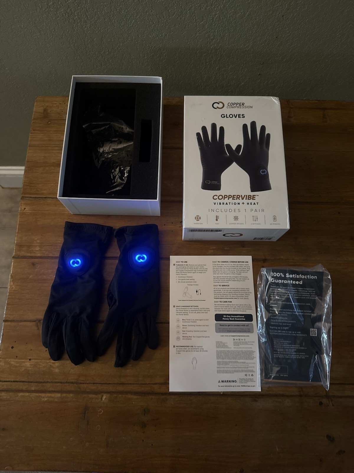 CopperVibe Copper Compression Heated Vibrating Gloves Rechargeable One Size