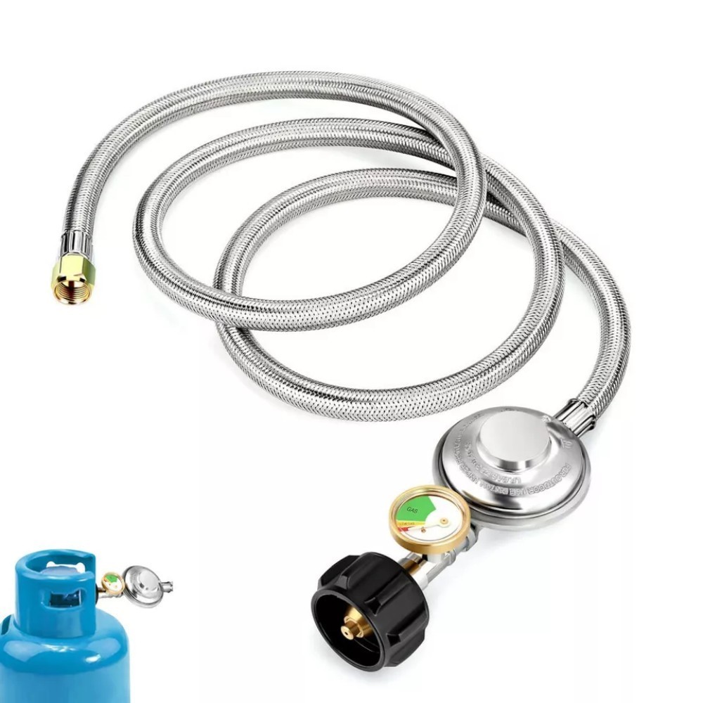 5FT BBQ Grill Low Pressure Propane Regulator Hose w/Gauge for Gas Pit, Stove new