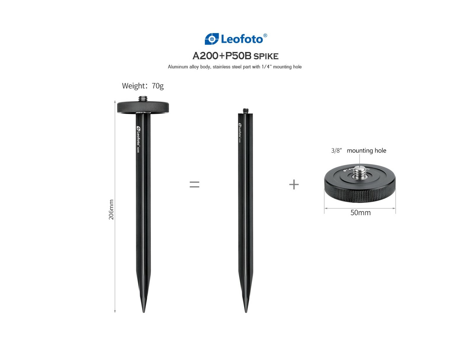 【US Dealer】Leofoto A200 + P50B spike Set / aluminum alloy body/ 3/8" Screw