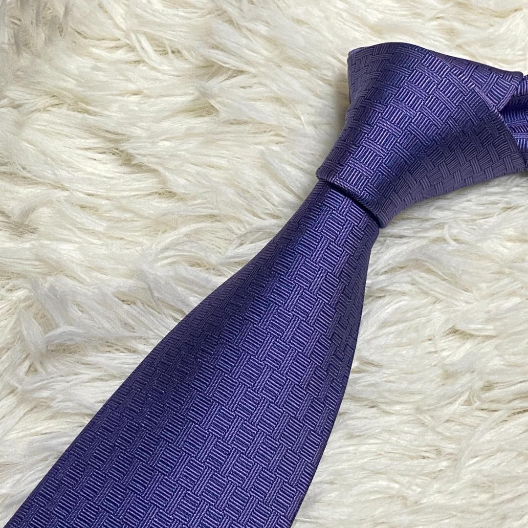 Hermes Purple Silk Tie H Pattern Rabbit Rare Near