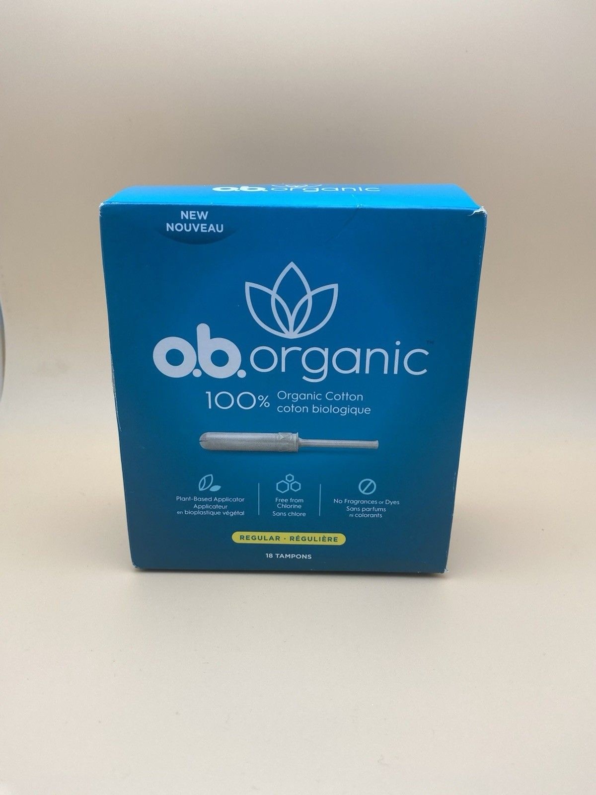 o.b. Organic Cotton Tampons with New  Regular Pack Of 18 Sealed
