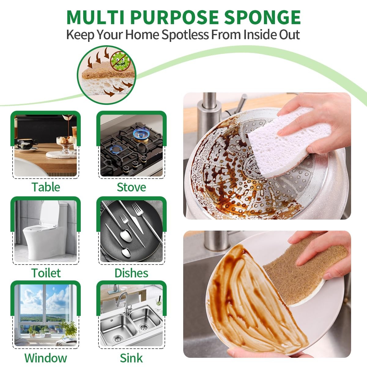 Sponges Kitchen Natural Dish Sponge PlantBased Biodegradable Compostable Cell...