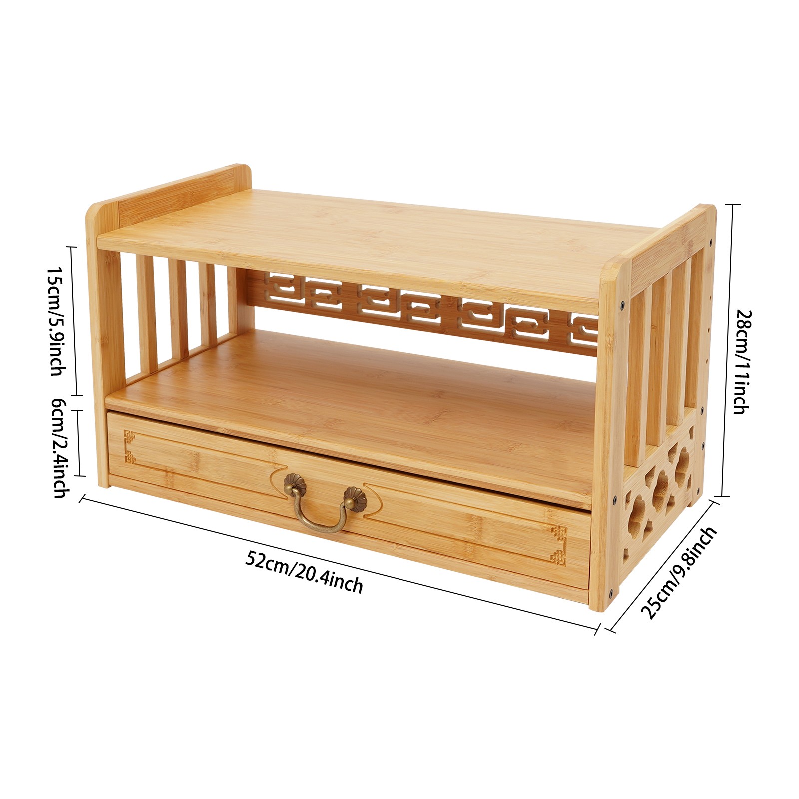 Meditation Storage Table with Drawer, Bamboo Desktop Organizer Chinese Style