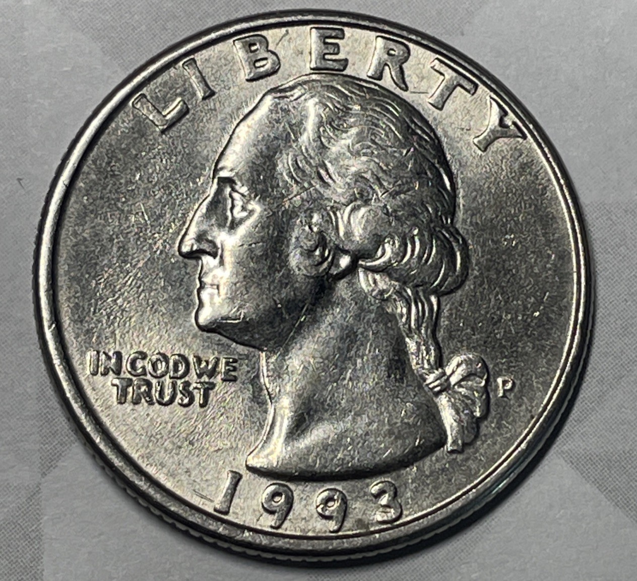 1993 P 25c Washington Quarter Reverse Die Crack Break Error