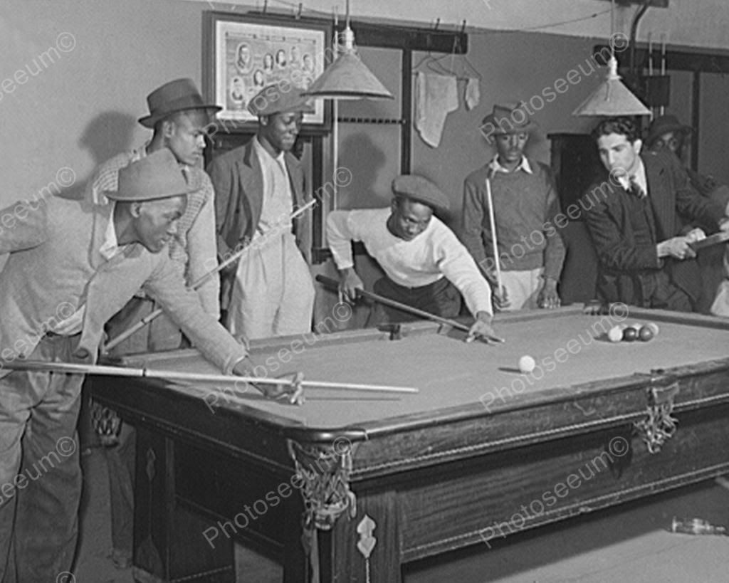 Black Men Enjoy Pool Game Billiards Fun! 8" - 10" B&W Photo Reprint