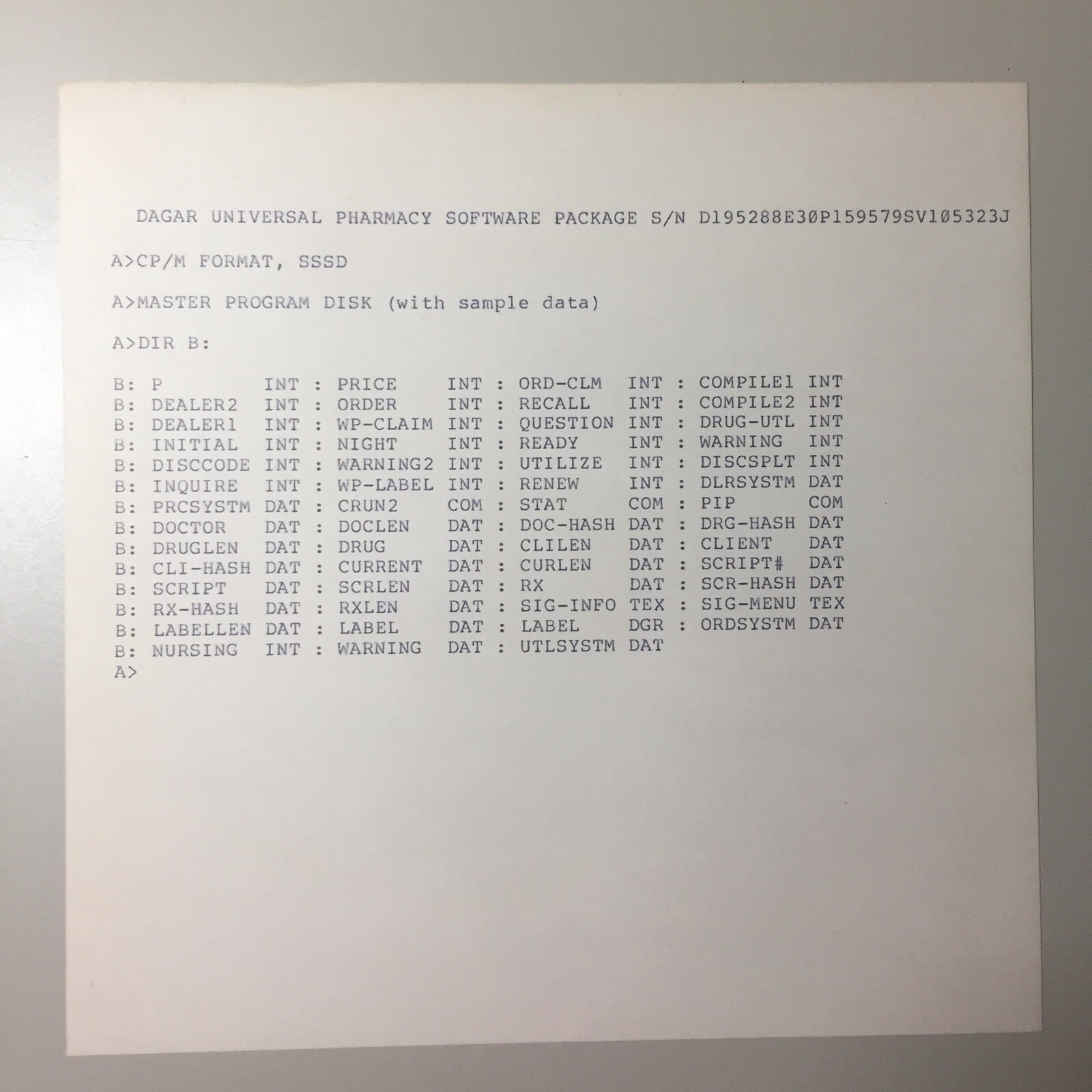 Vintage DAGAR Universal Pharmacy Software 8” Floppy Disk VHTF
