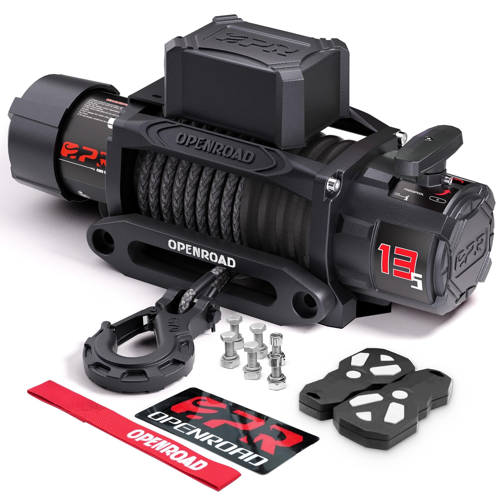 OPENROAD 13500 lb Winch, 12V Electric Winch w/ 3/8"×85' Synthetic Rope  for Jeep