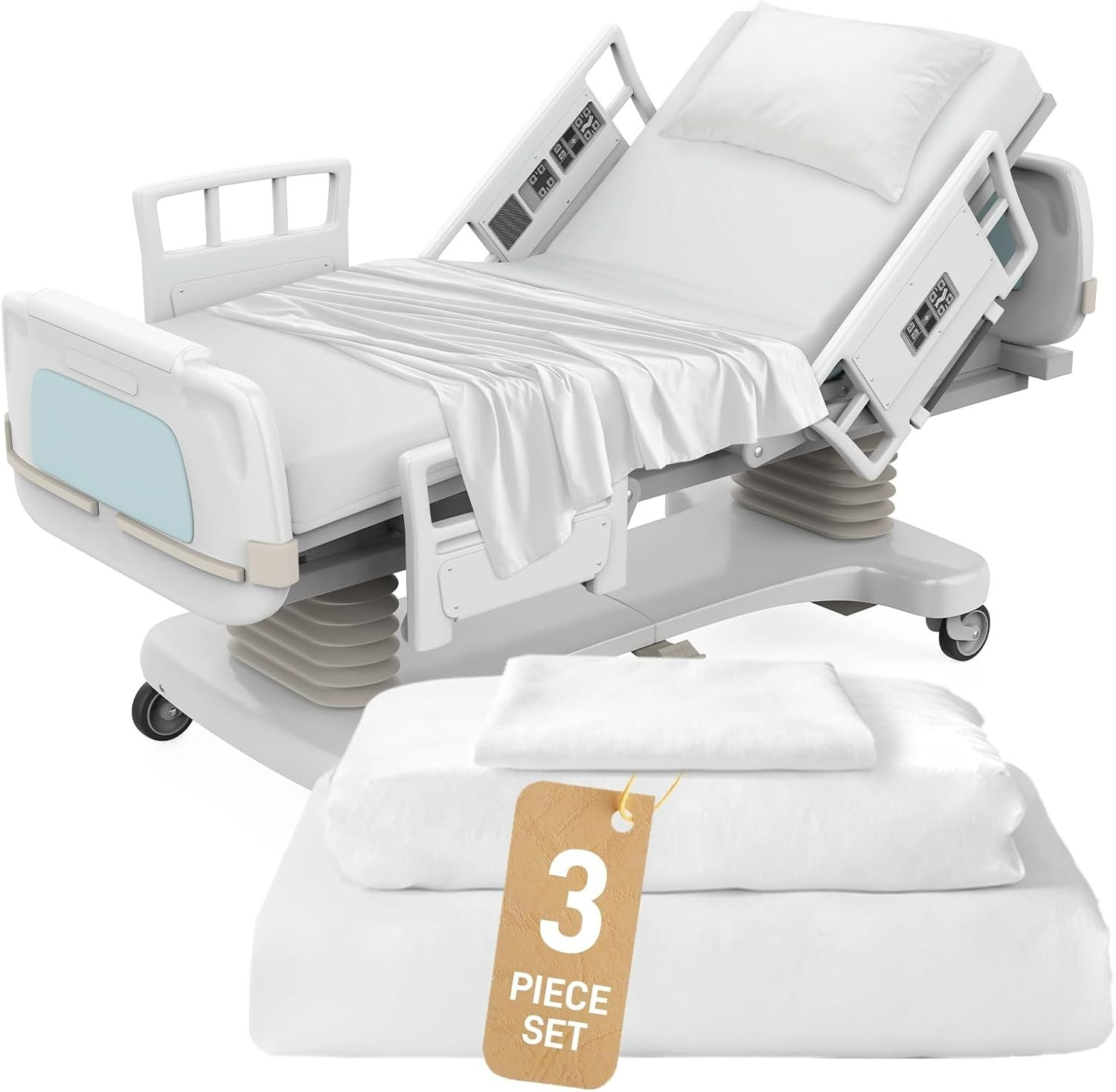 3 Piece Hospital Bed Sheet Set for Home Use & Hospital Use 36"×84"×14" White