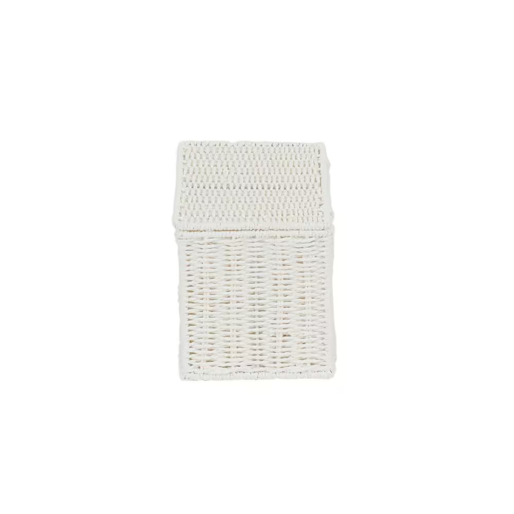 Small Wicker White Basket with Lid