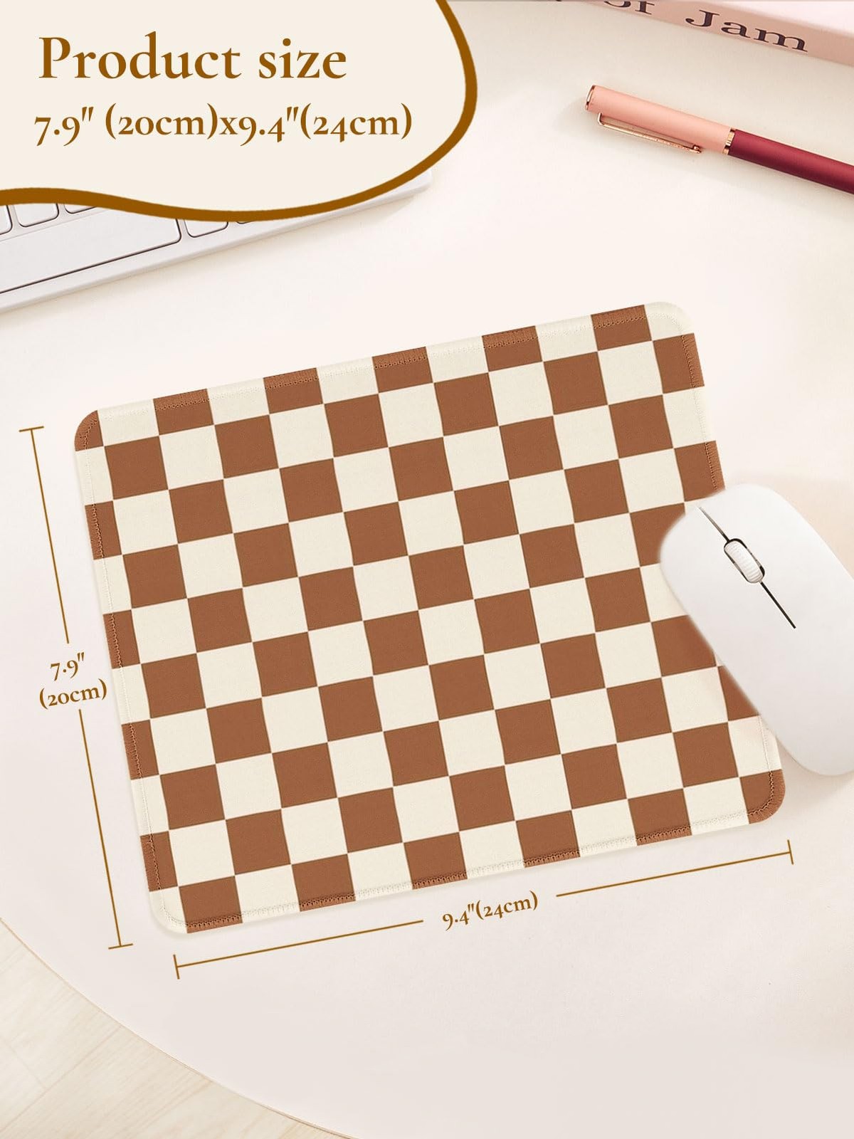 Ksriylm Cute Brown Mouse Pad,Retro Checkered Pattern Mousepad,Square Aestheti...