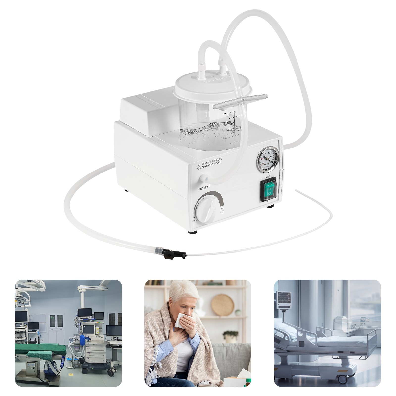 1L Portable Phlegm Suction Unit Emergency Medical Vacuum Aspirator Machine USA