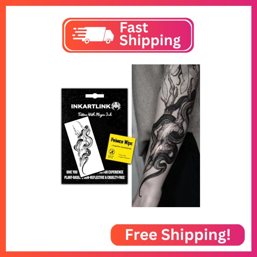 INKARTLINK Snake Temporary Tattoos, Realistic Waterproof Fake Tattoos