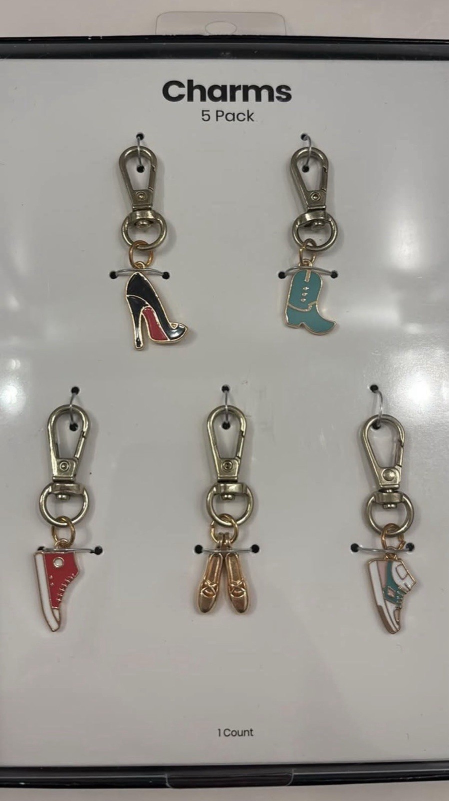 Metal Charm Set 5 Pack - Shoe Themed Clip On Charms Heels Boots Ballet Sneakers