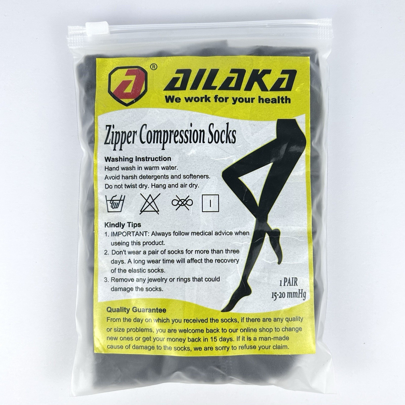Compression Socks With Zipper Ailaka Size 3XL Black 15-20 mmHg, Unisex