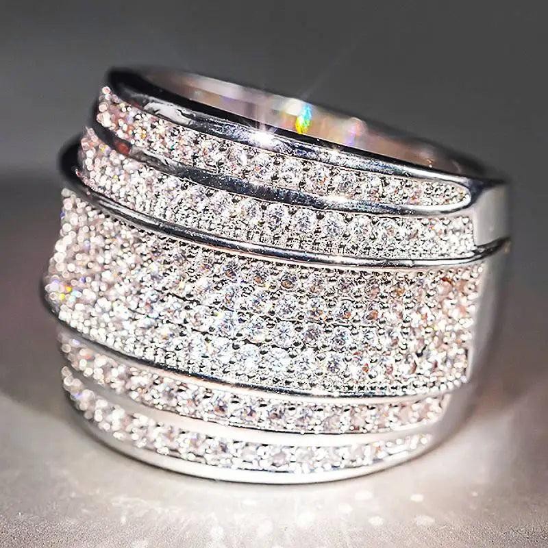 Luxury Women’s Geometric Cocktail Ring with Sparkling Cubic Zirconia