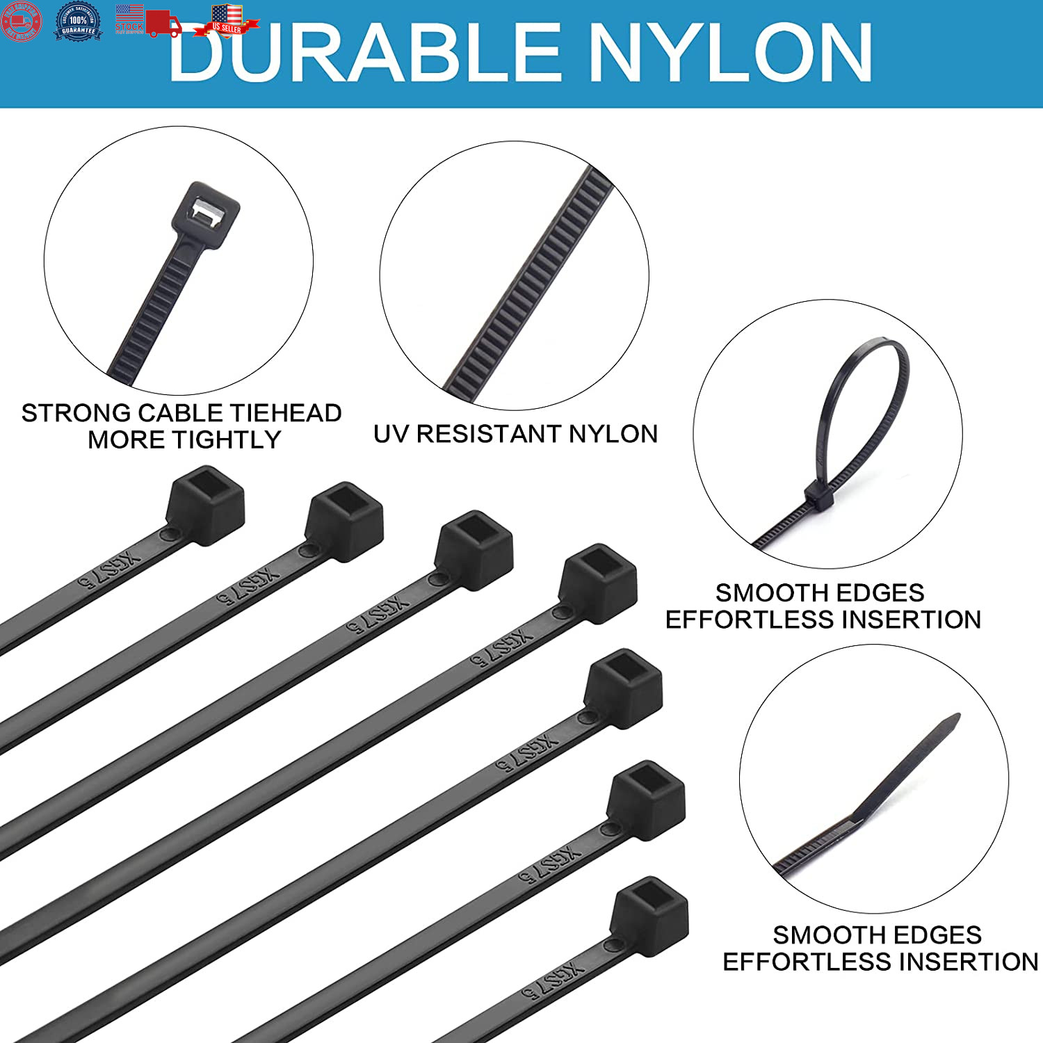 1000 Pcs Black Zip Ties, 4 Inch Small Self-Locking Nylon Cable Ties, Premium Thi