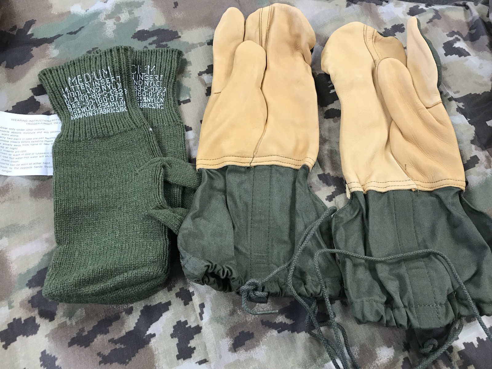USGI Cold Weather Trigger Finger Mittens M1965 OD NOS