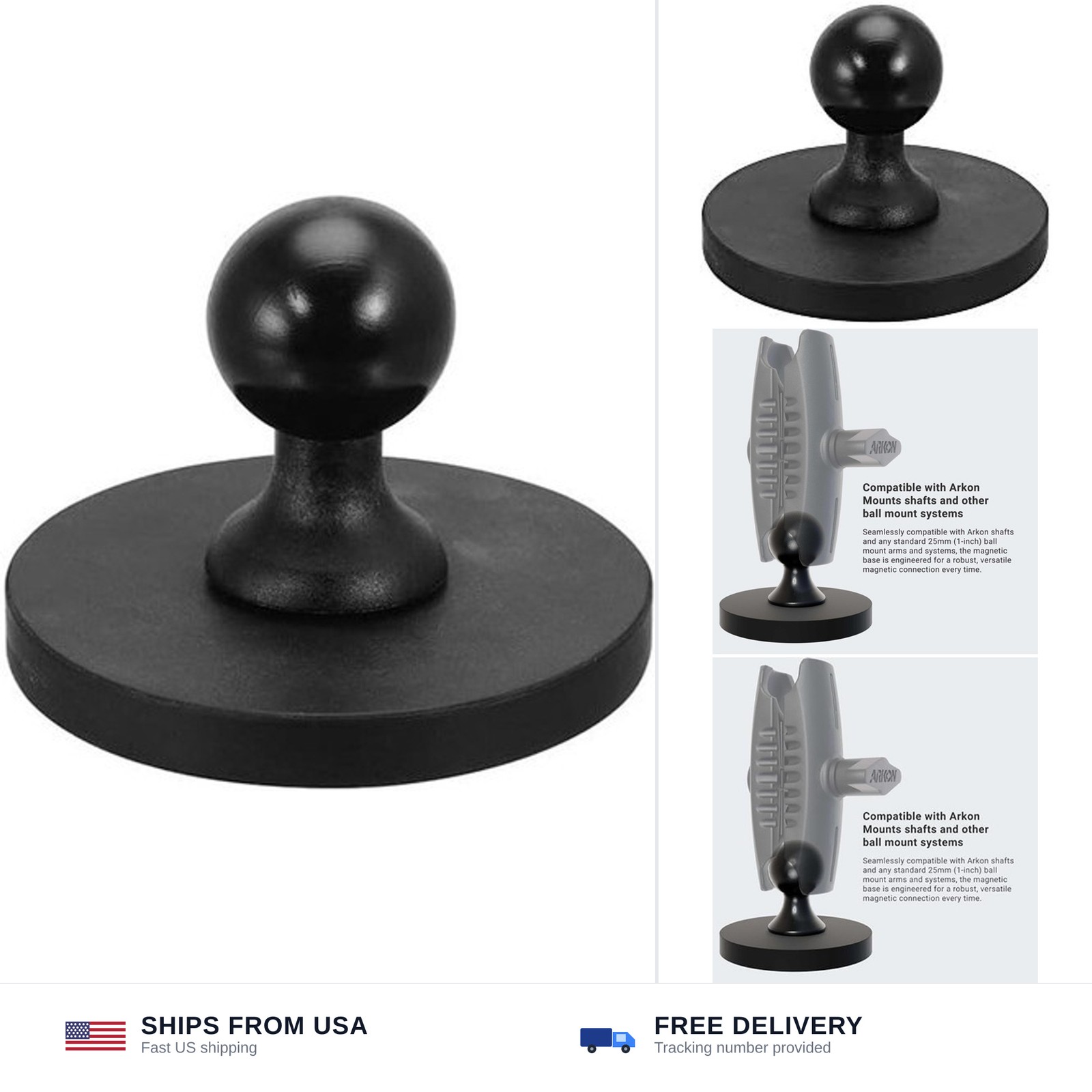 ARKON 65mm Diameter Round Heavy-Duty Magnetic Base with 25mm (1 inch) Ball