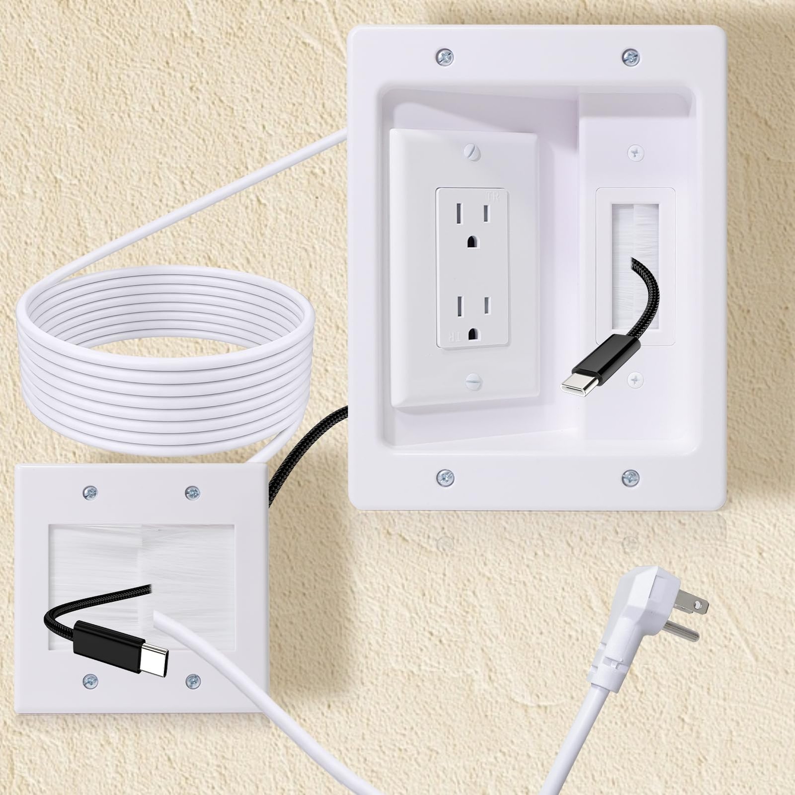 in Wall Cable Management Kit With Recessed Tv Socket Box, 9FT Cord, Tv Cable ...