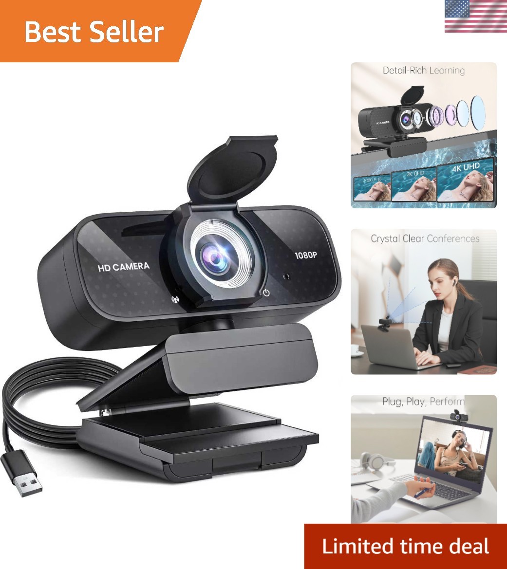 Plug & Play 1080P Webcam with Noise-Canceling Mic for Streaming & Video Calls