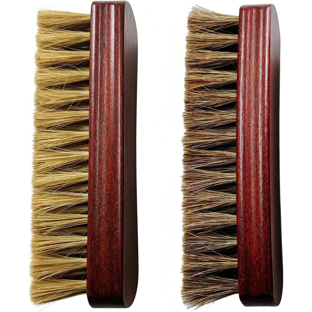 2-Piece Horsehair & Boar Bristle Shoe Brush Set | Soft Horsehair for Polishing &