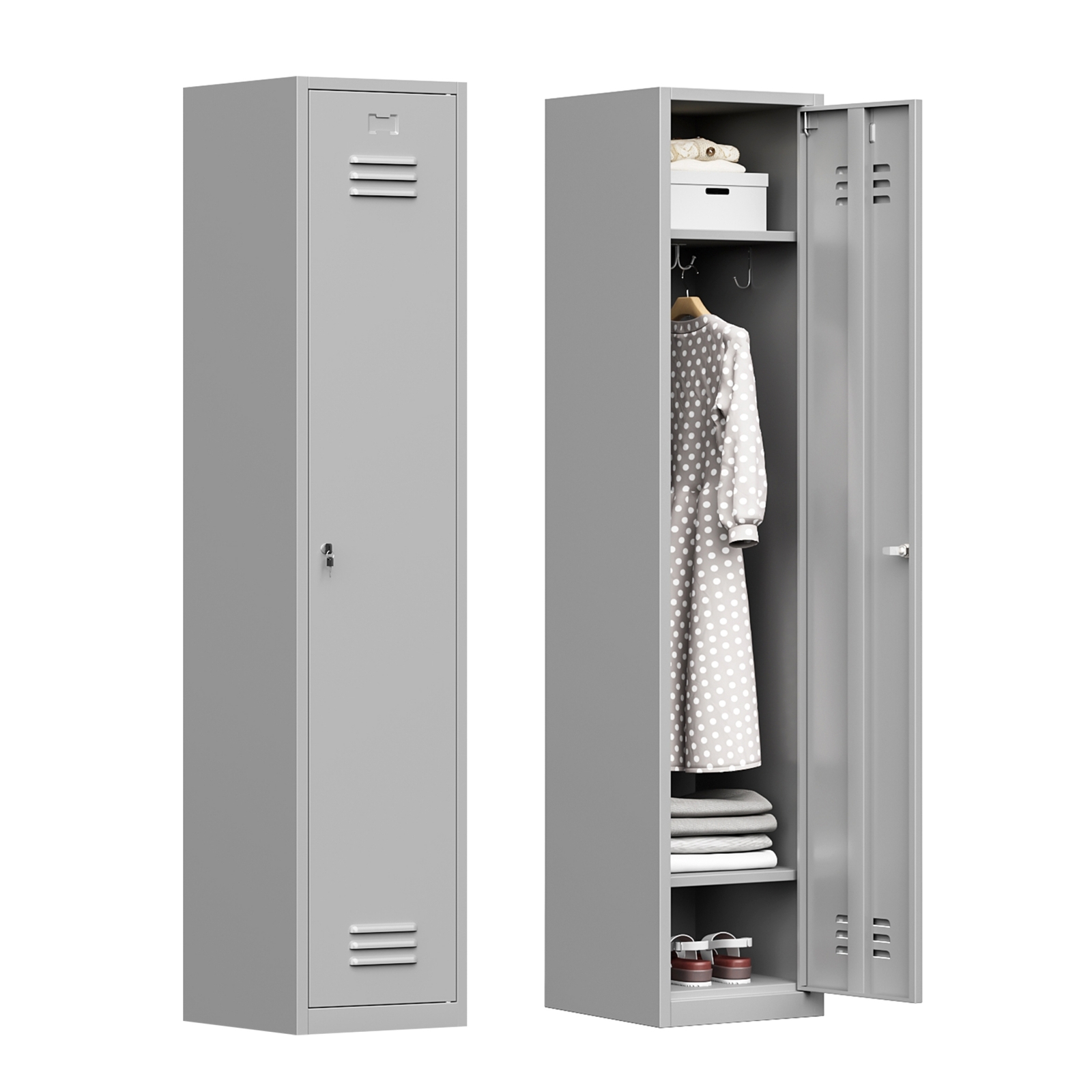 Steel Locker Armoire Wardrobe Closet 71 Tall Wardrobe Cabinet with Hanging Hooks