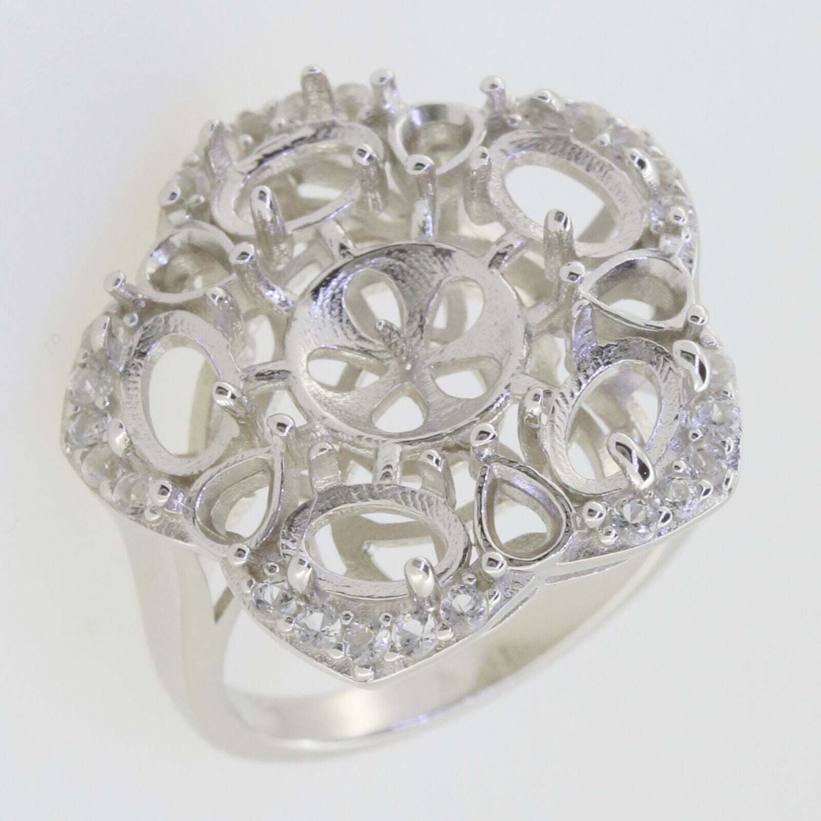 Sterling Silver Semi Mount Ring Setting RD10x10mm OV 6x4mm PE 4x3mm Pearl