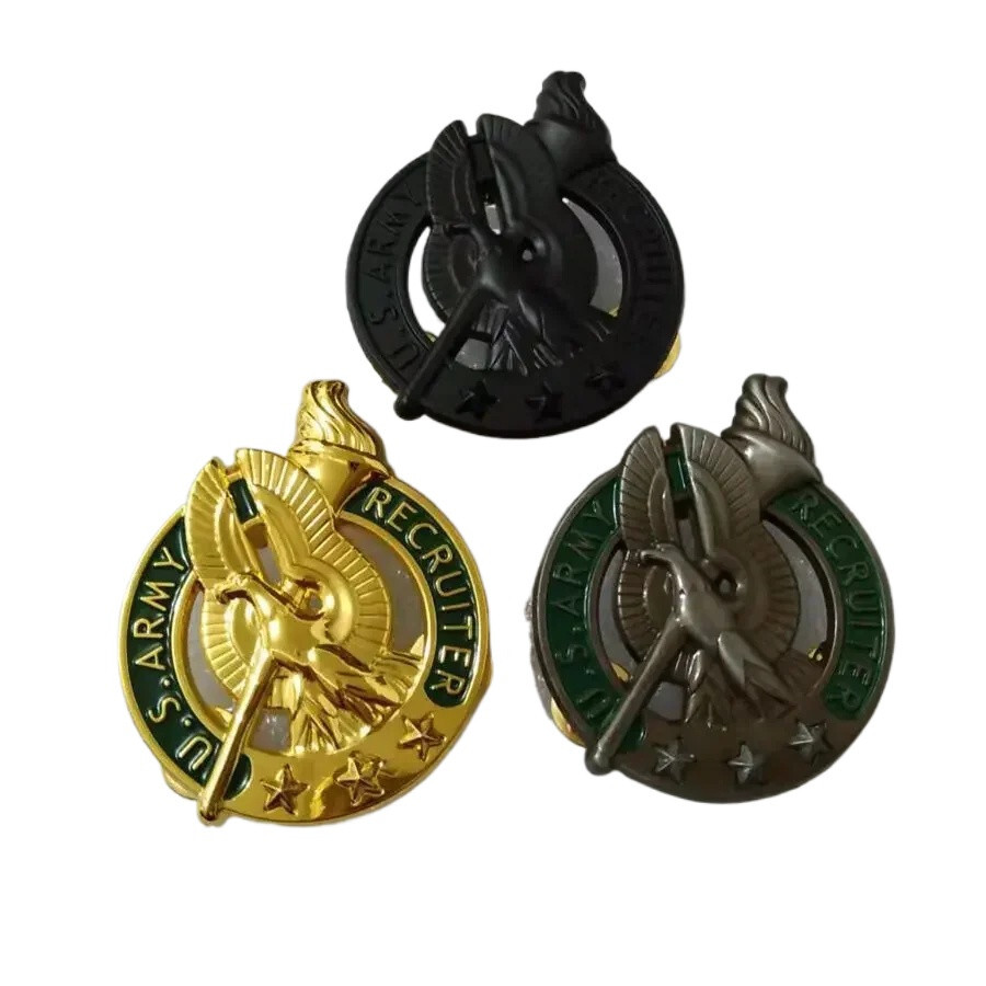 3PCS SET US ARMY BASIC RECRUITER IDENTIFICATION BADGE Metal PIN 3 STARS INSIGNIA