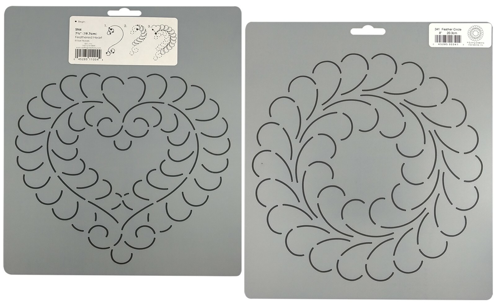 Quilting Stencil Feathered Heart & Scallop Block Feather Quilt Patten Templates