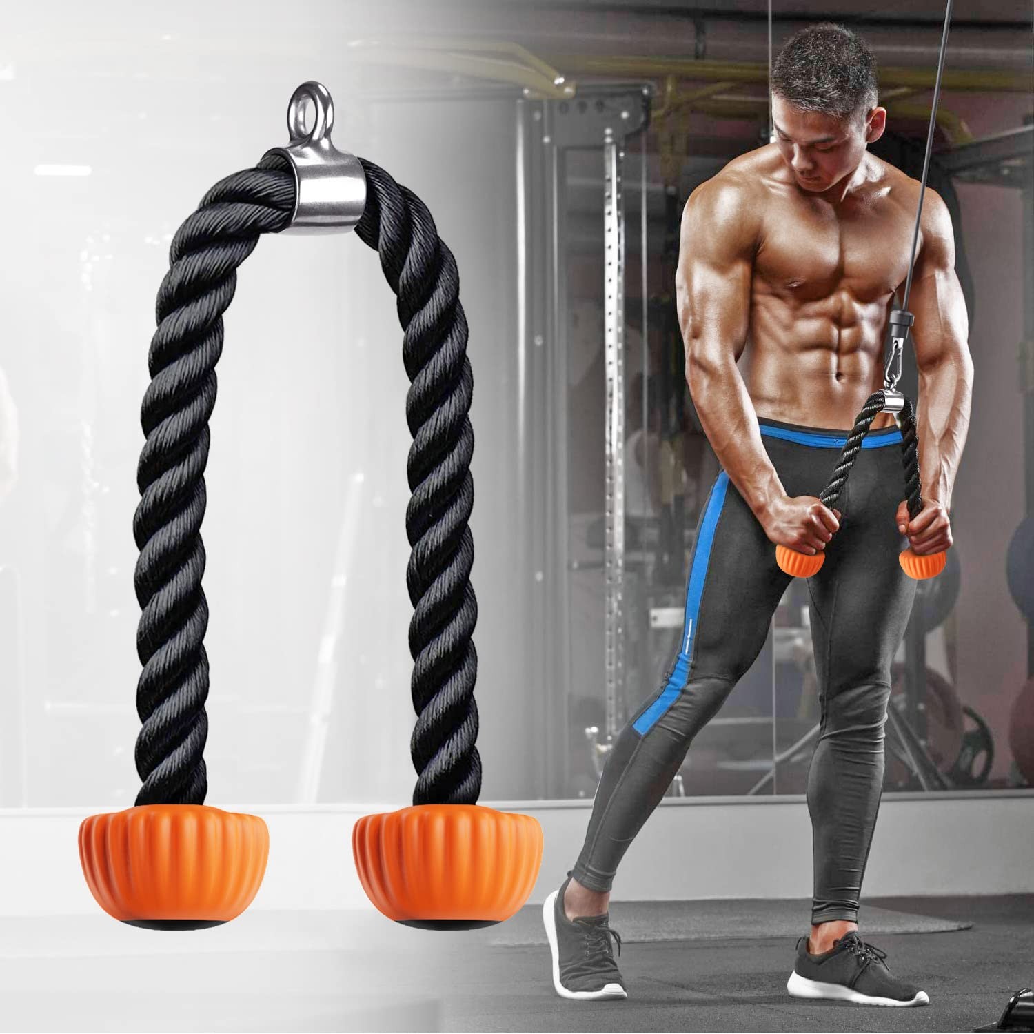 Tricep Rope Cable Machines Attachments for Gym, Universal Tricep Pull Down Ro...