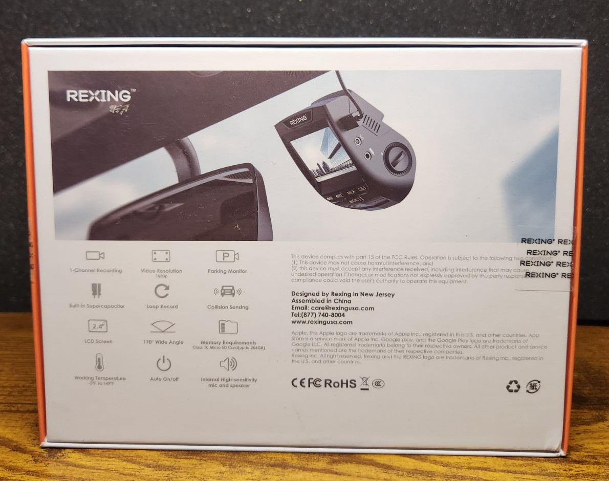 Rexing V1 Basic Dash Cam 1080p Car DVR Night Vision Open Box Tested Working