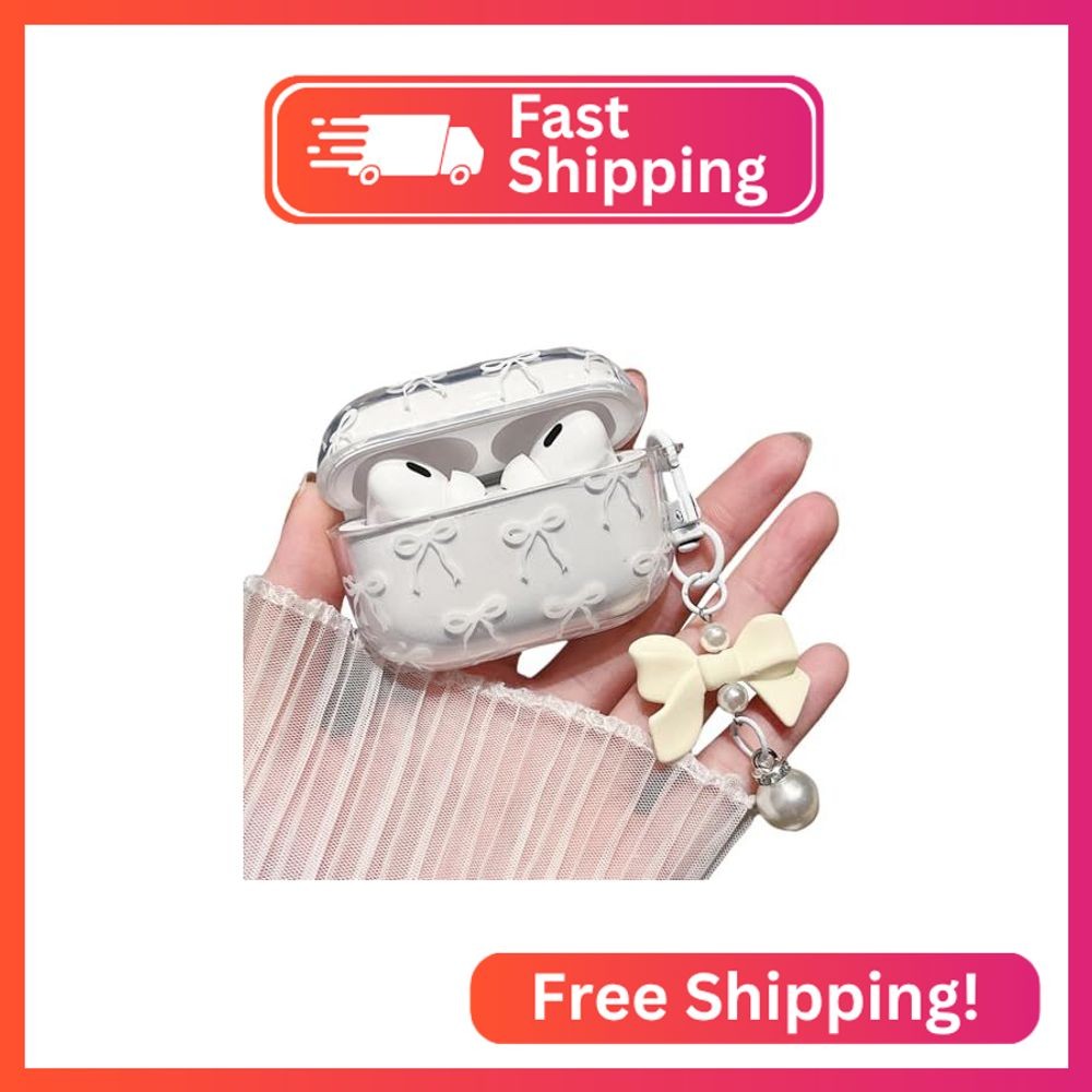 MINSCOSE Compatible with AirPods Pro 2 Clear Case,Cute Bow Pattern Kawaii Ribbon