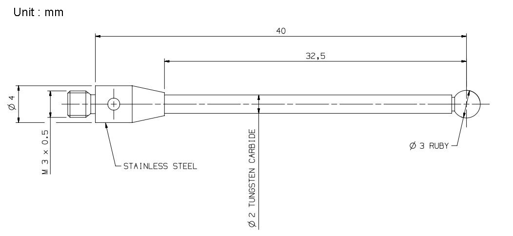 A-5003-0058 CMM Touch Probe M3 Thread Probe Stylus 3mm Ruby Ball Tips 40mm Long