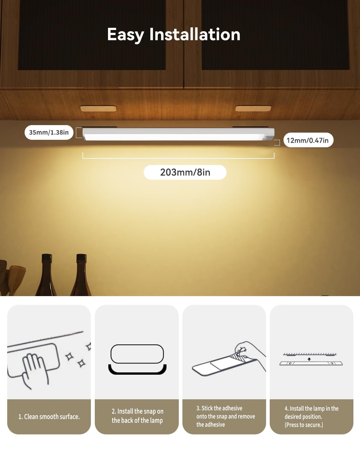 3 Pack Rechargeable Motion Sensor Under Cabinet Lights Wireless LED Set