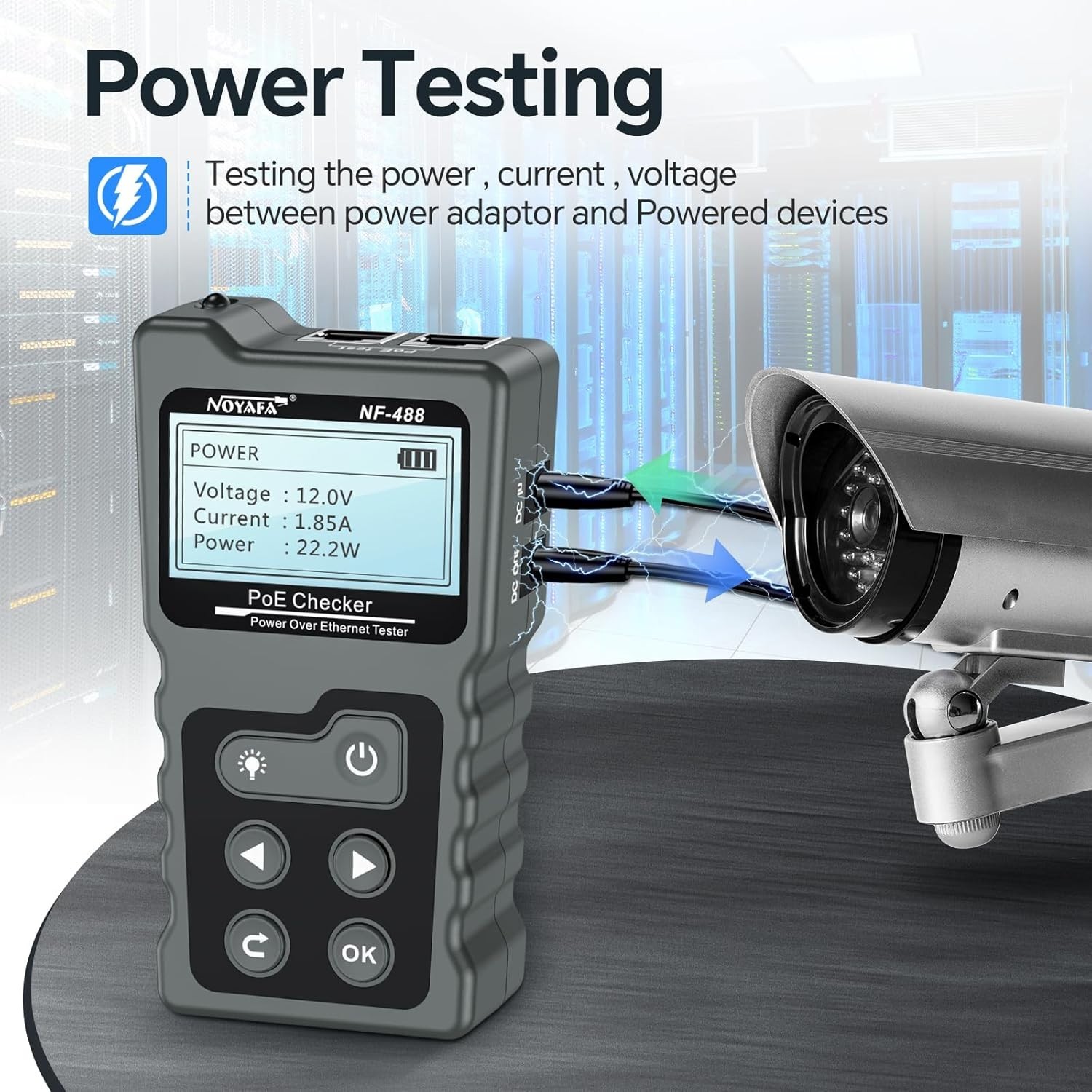 Efficient PoE Tester for DC Power, Voltage & Network Cable Testing - 4 x 1.5 in