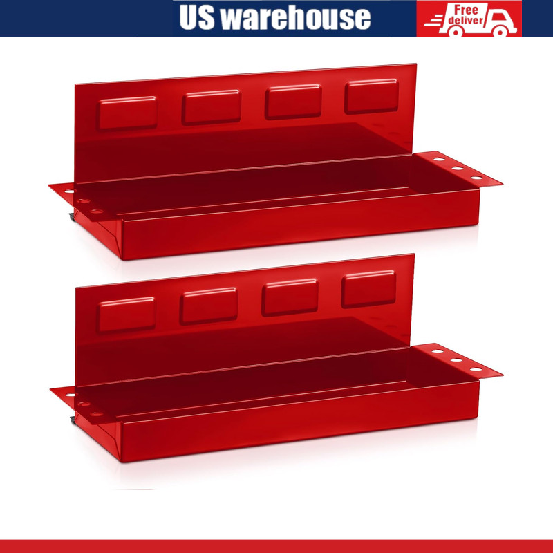 2 Pcs 12 Magnetic Tool Shelf Screwdriver Holder, Magnetic Tool Box Tray, Red