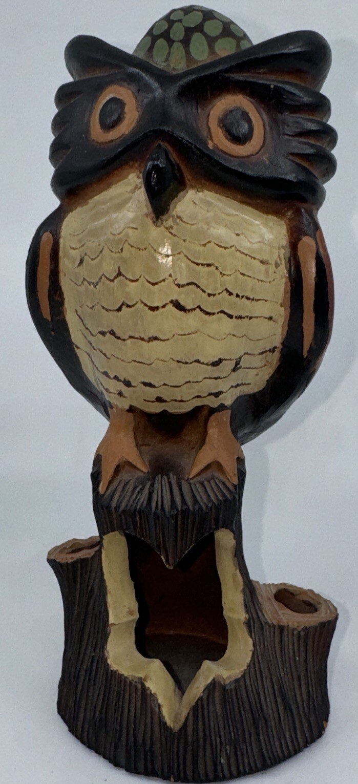 La Encantada Peru Folk Art Owl Sculpture Chulucanas Pottery Signed Julio 2001