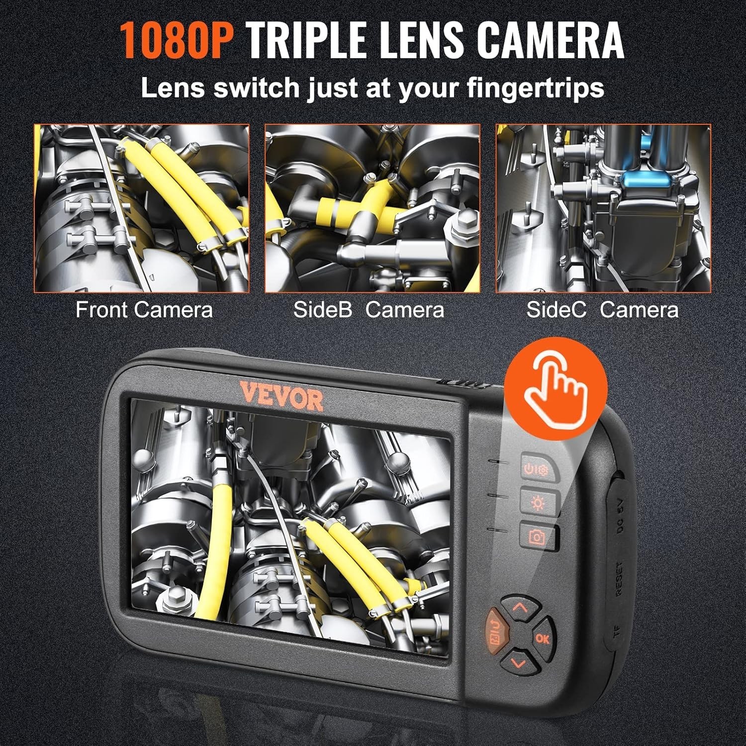 7cm 3-in-1 Borescope 1m Hard Cable Adjustable Brightness For TypeC+USB+Micro USB