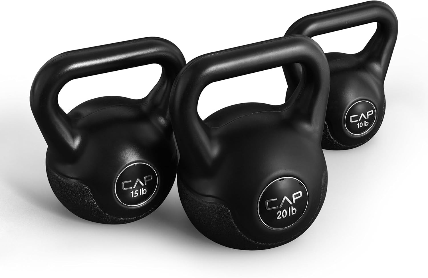 45 LB Cement Kettlebell Set – 10 Lb, 15 Lb & 20 Lb Vinyl-Coated Kettlebells for