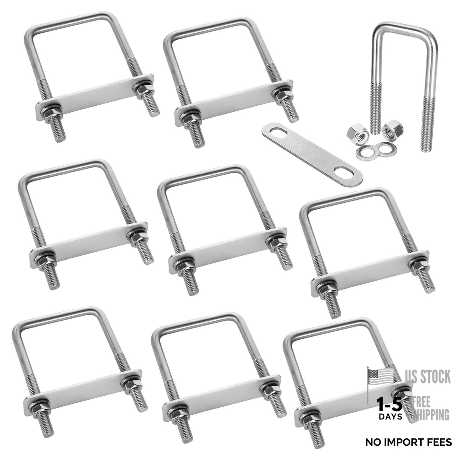 8 Pack Square U-Bolts 2-1/2" Inner Width 100mm Length 304 silver 2.5 inch