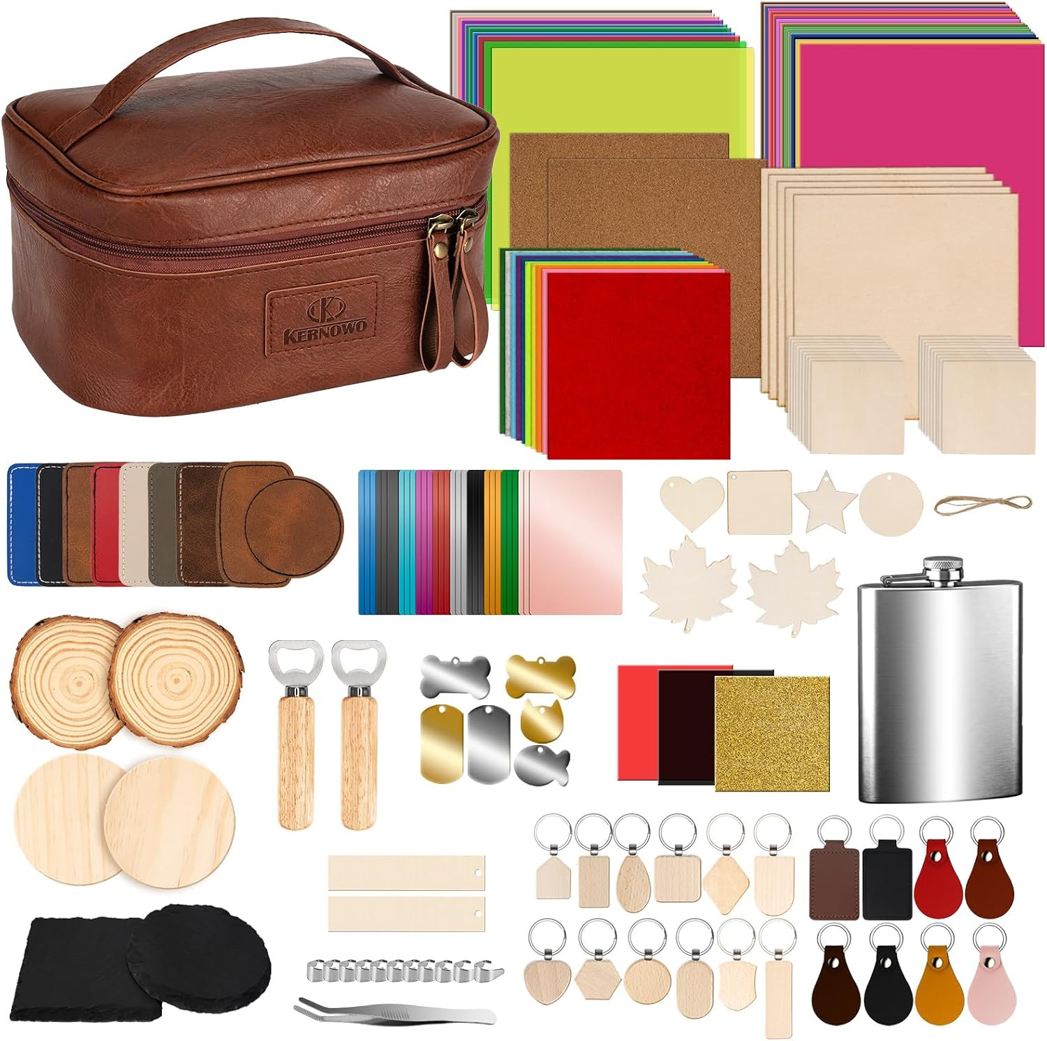 Laser Engraving Materials Kit, 185Pcs Laser Engraving Blank Supplies for Art and