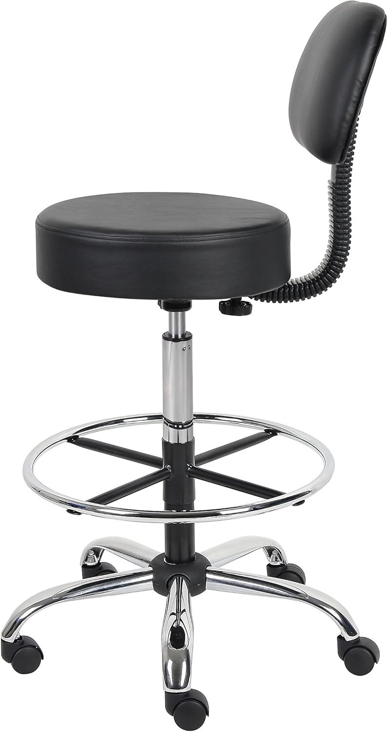 Durable Antimicrobial Vinyl Drafting Stool with Chrome Base - Black Elegance