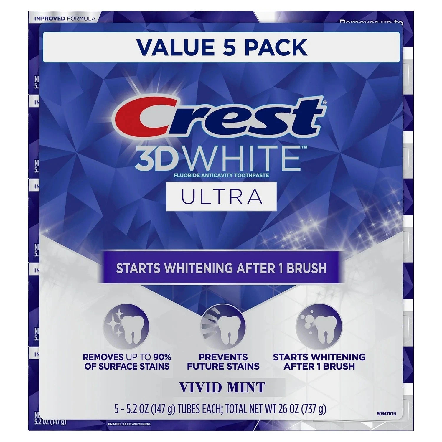 Crest 3D White Vavid Mint Ultra Whitening Toothpaste( 5.2 oz )  Pack of  5