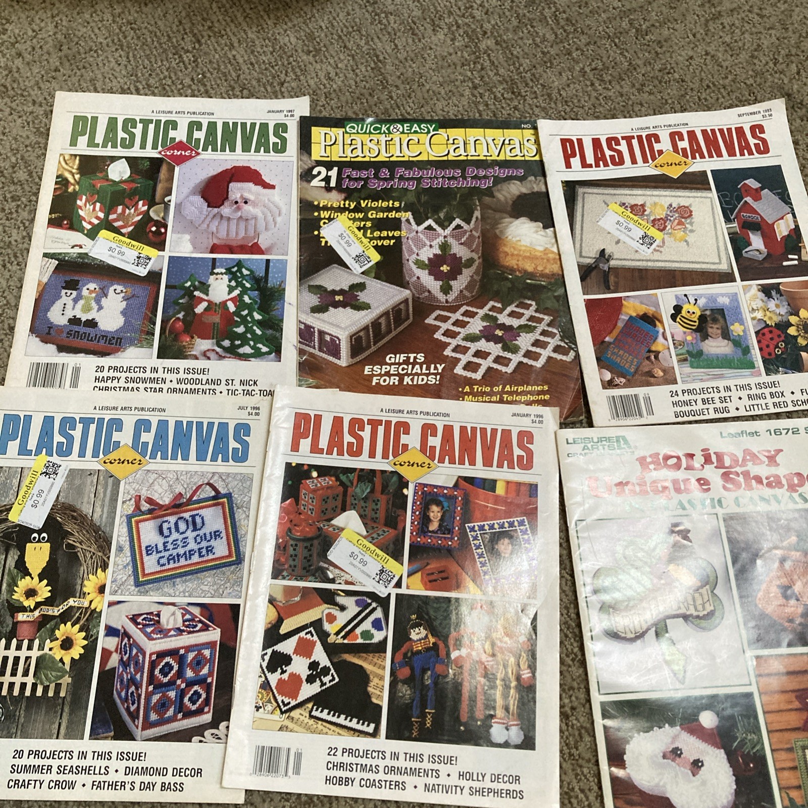 Vintage 90’s Plastic Canvas Patterns  Magazine Lot Of 6